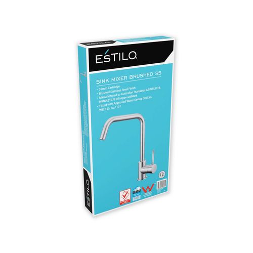 Estilo 35mm Brushed Stainless Steel Side Pin Lever Sink Mixer - WELS 4 Star 7.5L/min - Image 2