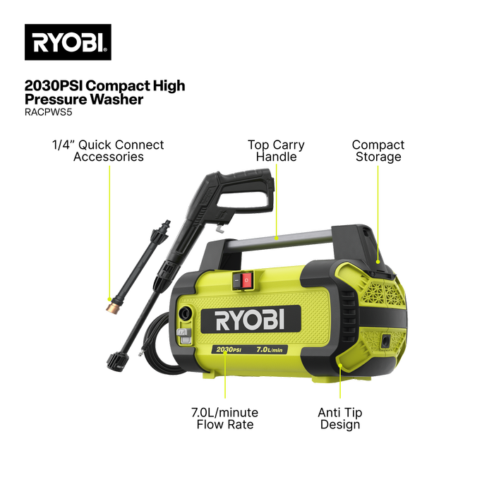 Ryobi 2030 PSI Compact High Pressure Washer - RACPWS5 - Image 3