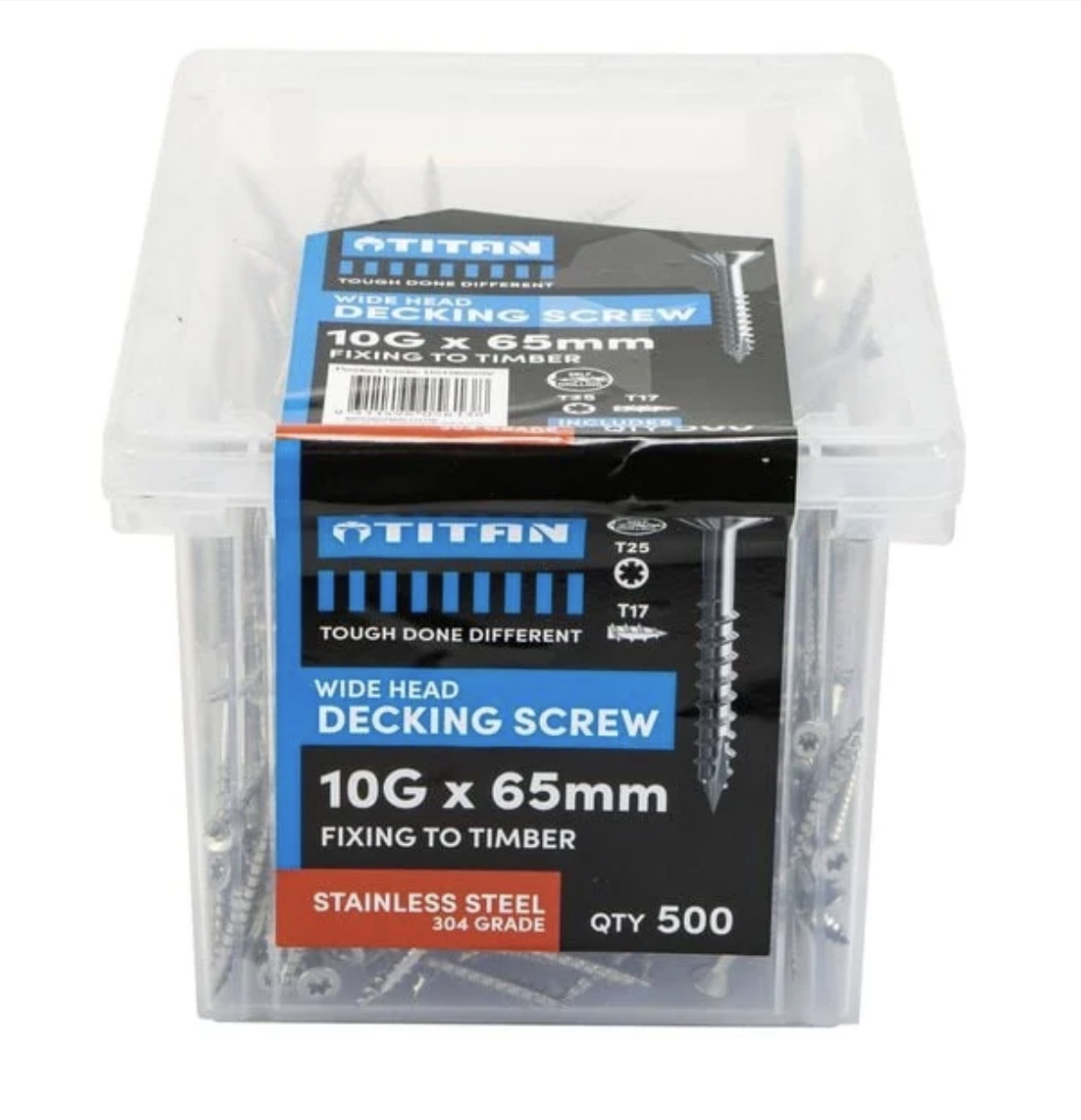 Titan 10G x 65mm Wide Head Decking Screw 304 Stainless Steel - Pack of 500 - DS1065SSV